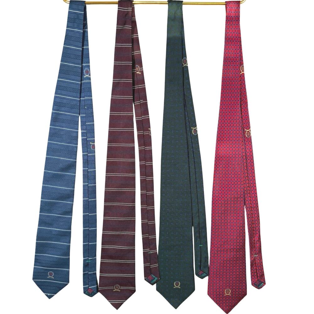 Tommy Hilfiger Silk Ties | Logo Print Striped Pattern Neckties | Lot of 4